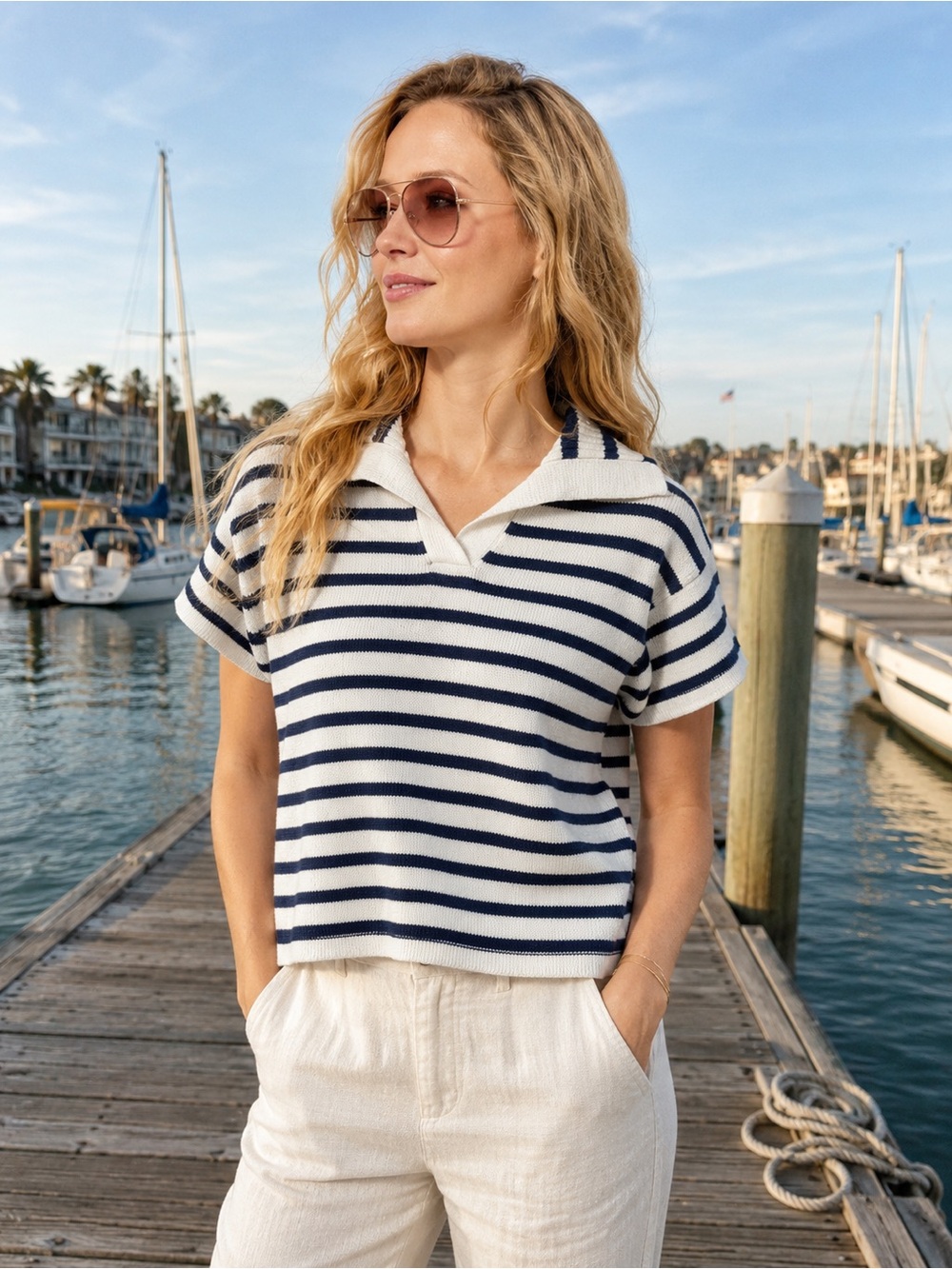 For The Republic Navy & White Striped Knit Top